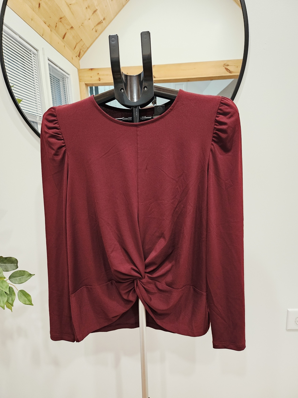 Nine West Burgundy Twist-Front Long Sleeve Top